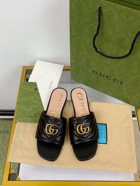🖤 Gucci Double G Matelassé Leather Slides – Black – Size 36 – NEW 🖤